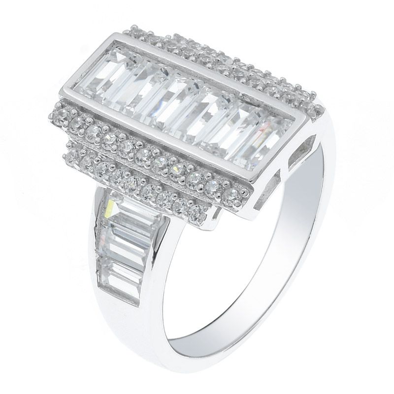 Women White CZ Baguette Jewelry Ring 