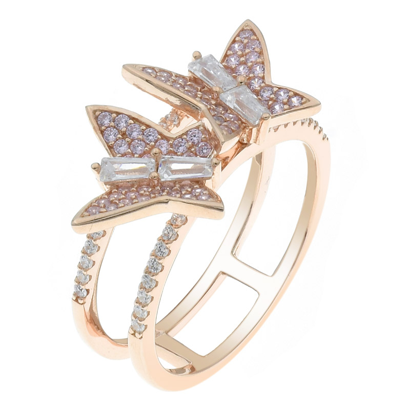 Women Double Butterfly Two Lines Ring
