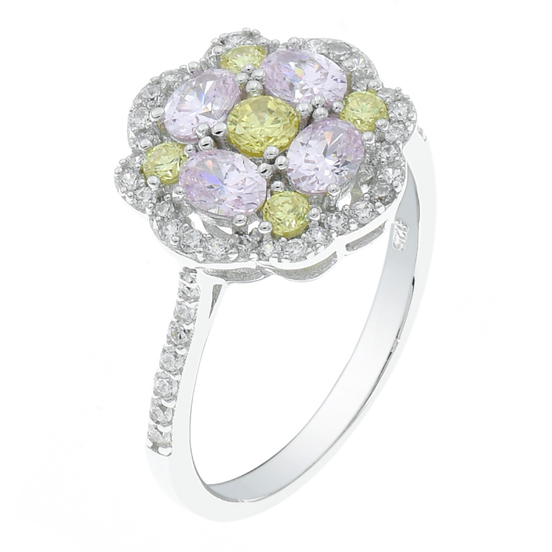 Pink CZ & Yellow CZ Composite 925 Ring 