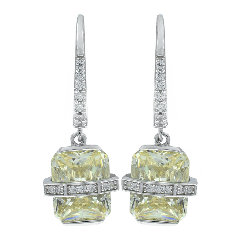 Women Diamond Yellow CZ Hinge Earrings 