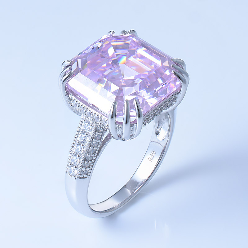 Jewelry Ring With Asscher Cut Diamond Pink CZ