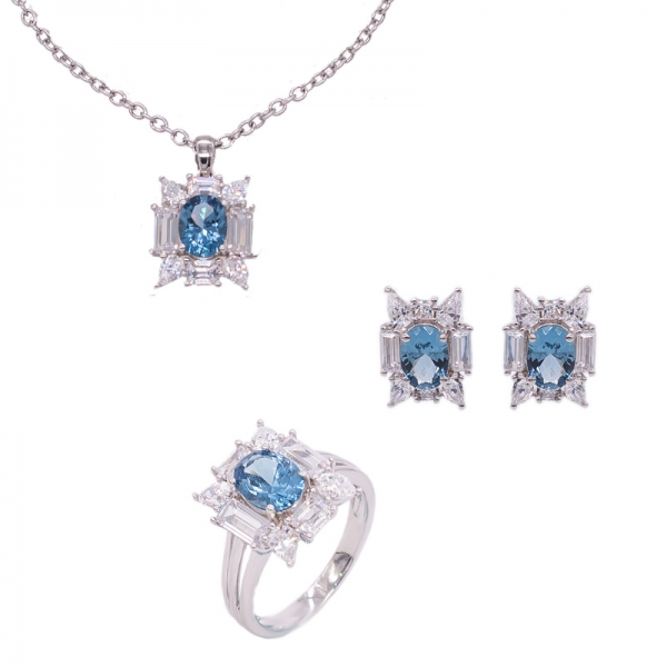 مجموعة مجوهرات الماس الأزرق نانو في 925 جنيه استرليني من الفضة 