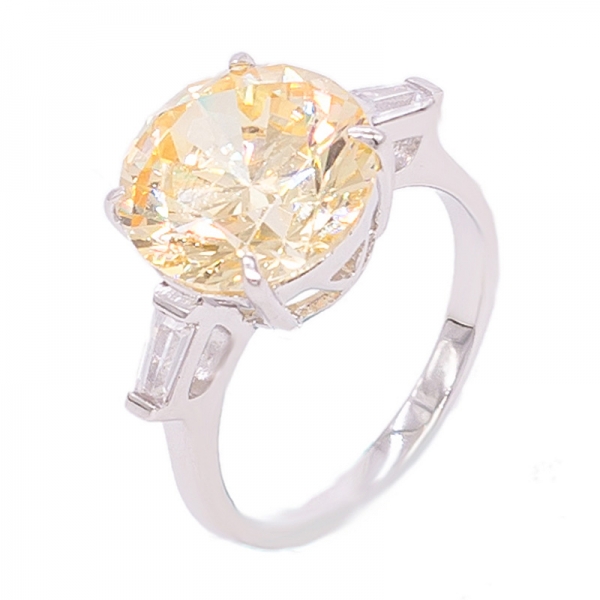 خاتم الخطوبة فضة الكلاسيكية مع الأحجار جولة الماس اللون الأصفر 