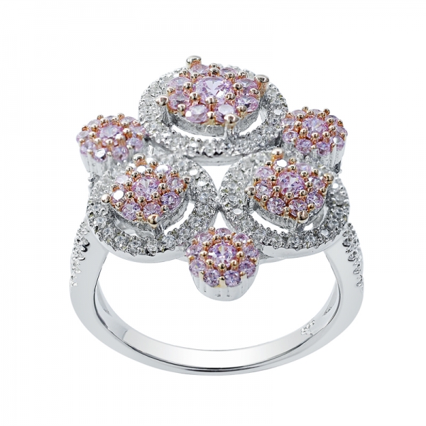 خاتم من الفضة الوردي والأبيض دائري الشكل في طلاء ثنائي اللون 