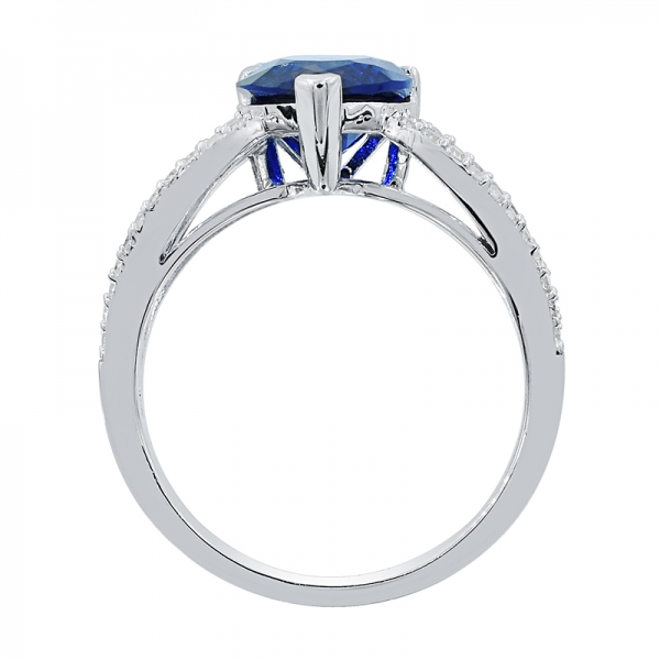 خاتم نسائي مطلي بالروديوم الكلاسيكي مع شكل الكمثرى أزرق نانو 