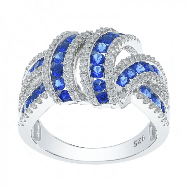 خاتم من الفضة عيار 925 مع أزرق نانو رائع وأبيض cz 