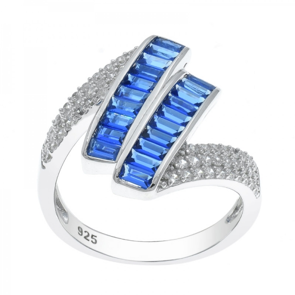 خاتم من الفضة عيار 925 مع صفين من اللون الأزرق النانو 