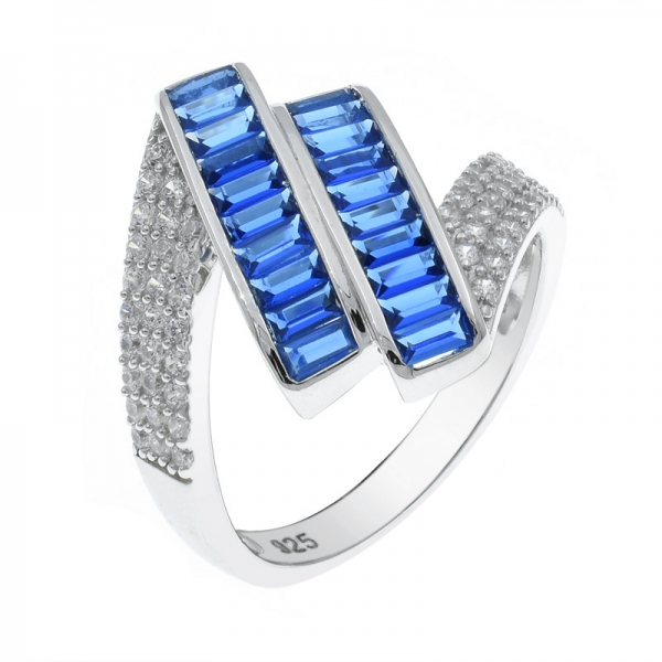 خاتم من الفضة عيار 925 مع صفين من اللون الأزرق النانو 