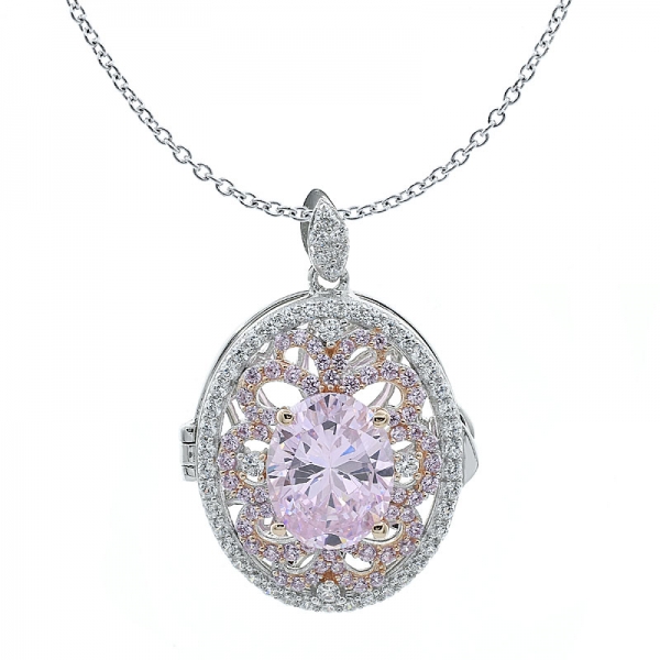 الماس الوردي cz 925 فضة قلادة مجوهرات المنجد 