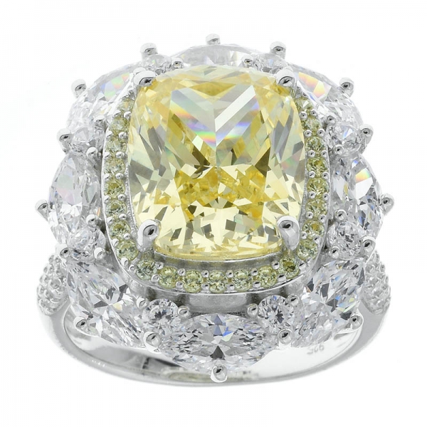 925 جنيه استرليني من الفضة أربعة الشق مجموعة الماس الأصفر تشيكوسلوفاكيا خاتم الأزهار 