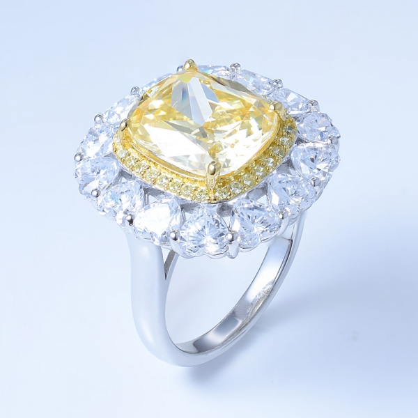 925 الفضة الاسترليني خاتم الشمس زهرة مجوهرات مع الماس الأصفر تشيكوسلوفاكيا 