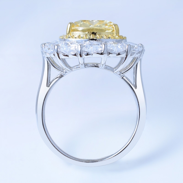 925 الفضة الاسترليني خاتم الشمس زهرة مجوهرات مع الماس الأصفر تشيكوسلوفاكيا 