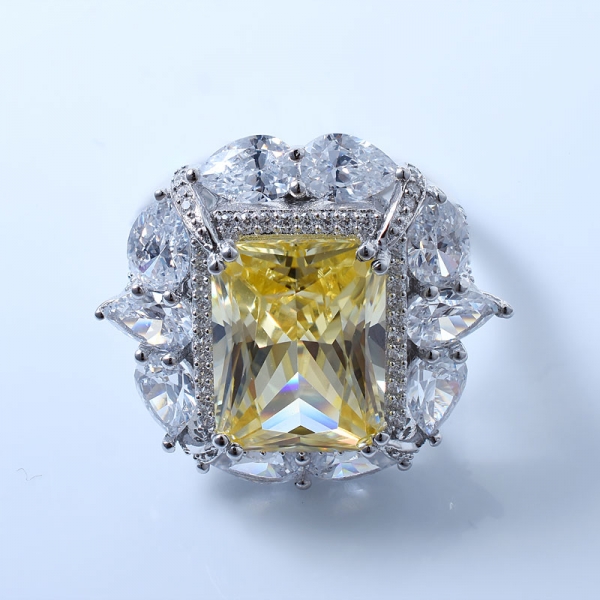 925 الفضة الاسترليني خاتم الماس والمجوهرات الأزهار الصفراء 