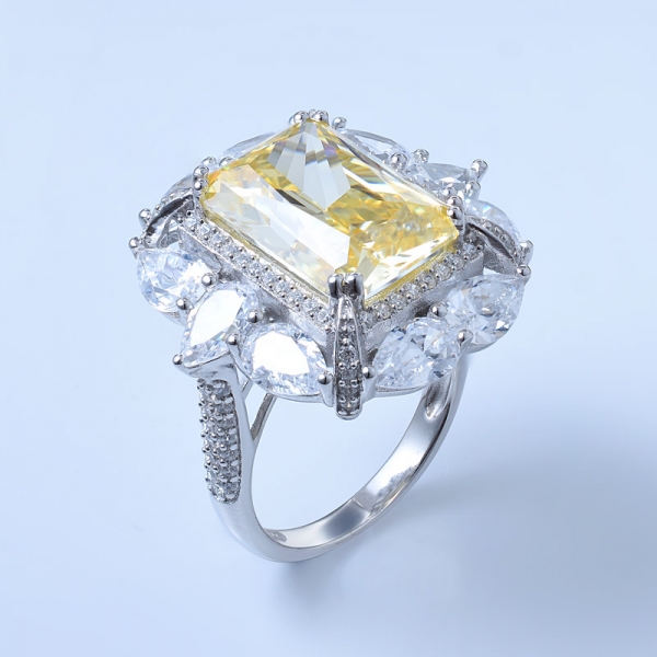 925 الفضة الاسترليني خاتم الماس والمجوهرات الأزهار الصفراء 