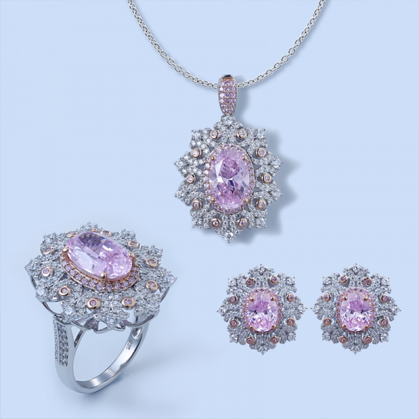 925 الاسترليني الفضة الثلج فليك الماس والمجوهرات مجموعة الوردي 