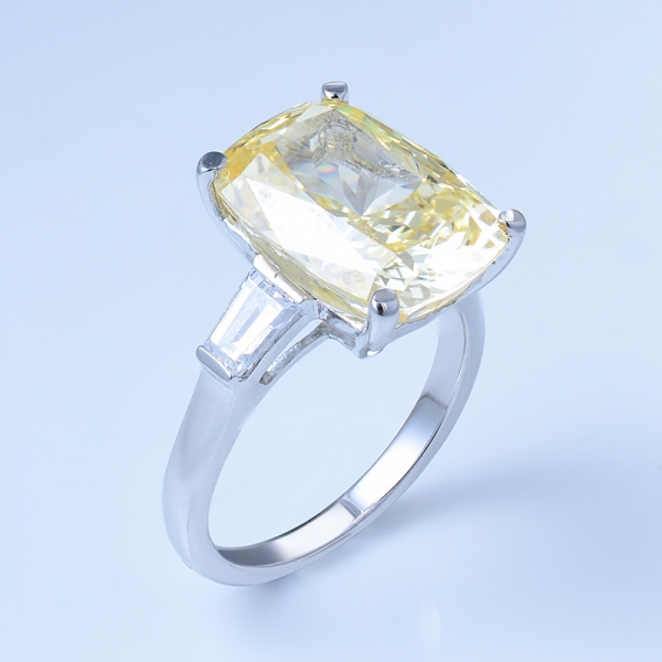 925 الفضة الاسترليني كبير خاتم الماس والمجوهرات الصفراء للنساء 