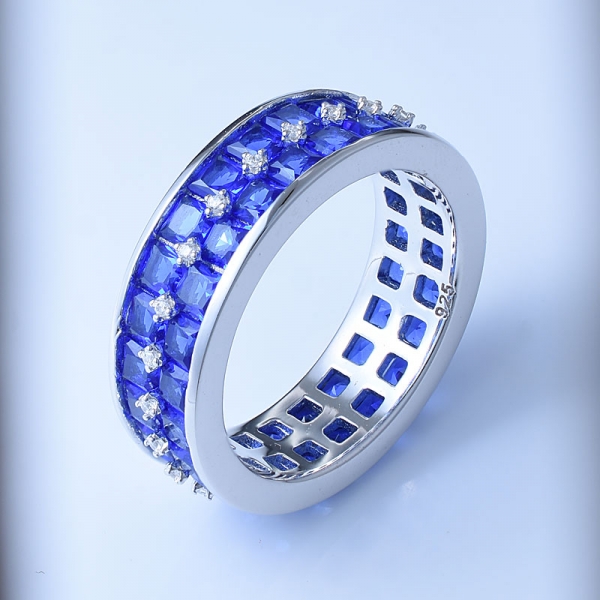 مختبر مربع خلق الياقوت الأزرق خاتم الفضة نمط جميل 