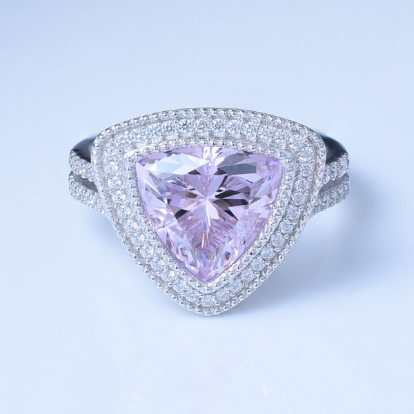 4.0ct مثلث الماس الروديوم الوردي على خواتم تصميم مركز الفضة الاسترليني 
