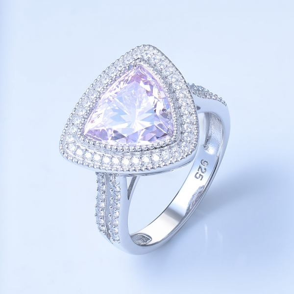 4.0ct مثلث الماس الروديوم الوردي على خواتم تصميم مركز الفضة الاسترليني 