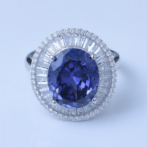 5 قيراط البيضاوي الأزرق تنزانيت تشيكوسلوفاكيا على خواتم الزفاف الماس الفضة الاسترليني 