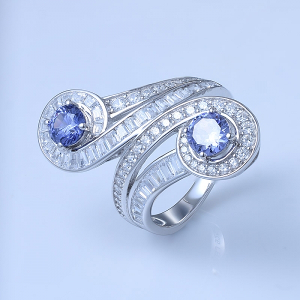 تنزانيت الأزرق تشيكوسلوفاكيا الروديوم أكثر من 2 الأحجار الكريمة خاتم الشكل الحر 