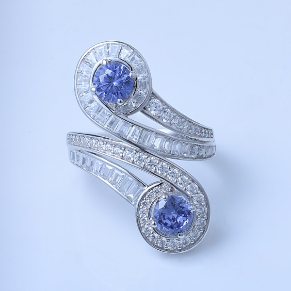تنزانيت الأزرق تشيكوسلوفاكيا الروديوم أكثر من 2 الأحجار الكريمة خاتم الشكل الحر 