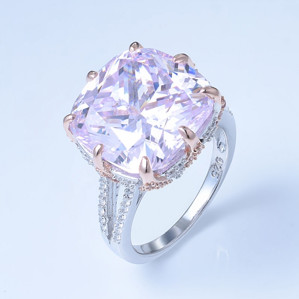 الصين مصنع directsale 12.0ct شكل وسادة محاكاة الماس الوردي 925 خاتم الفضة الاسترليني لتعزيز عيد الميلاد 