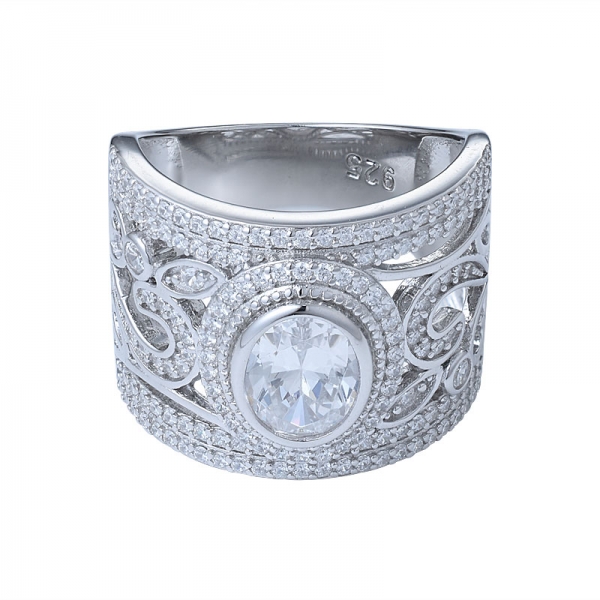 هالو البيضاوي الأبيض مكعب زركونيا 925 الصلبة الفضة الاسترليني الثلاثي الكلاسيكية الاشتباك خاتم الزواج 
