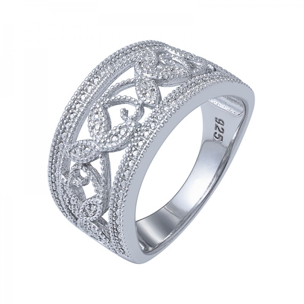 الروديوم الأبيض الماس على خاتم الفضة الاسترليني 