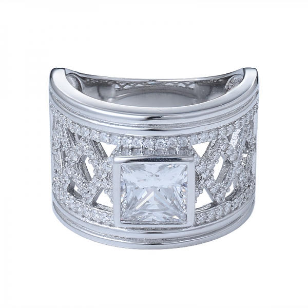 أمرت الشركة المصنعة المجوهرات 925 الفضة خاتم الذهب الأبيض مطلي فضة الأميرة ساحة قص الاشتباك تشيكوسلوفاكيا خواتم للنساء 