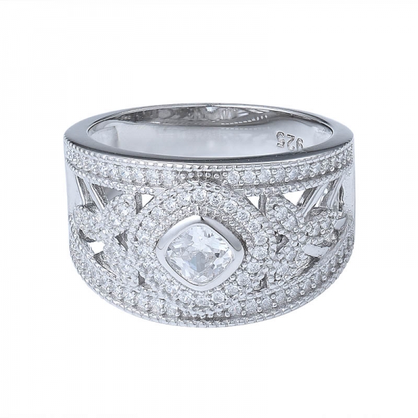 الفضة الاسترليني مكعب زركونيا وسادة قطع هالو خاتم الزواج خاتم الزواج 