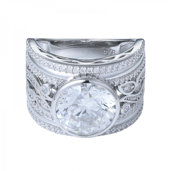 925 الفضة والمجوهرات تشيكوسلوفاكيا بيضاء واضحة 10mm 5 قيراط الماس زركونيا لخاتم الخطوبة 