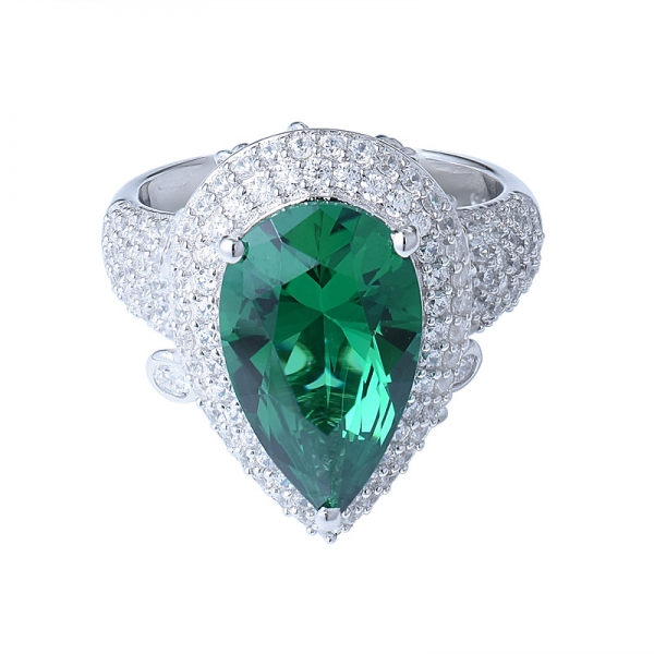 الأخضر نانو الزمرد 925 الفضة الاسترليني الكمثرى خواتم الكلاسيكية أفضل الأحجار الكريمة خاتم الزواج للنساء مجوهرات الجميلة 