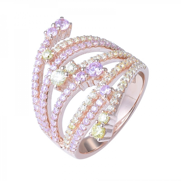 خواتم الخطبة الفضية اللون الوردي فريدة من نوعها خاتم زركونيا مكعب 