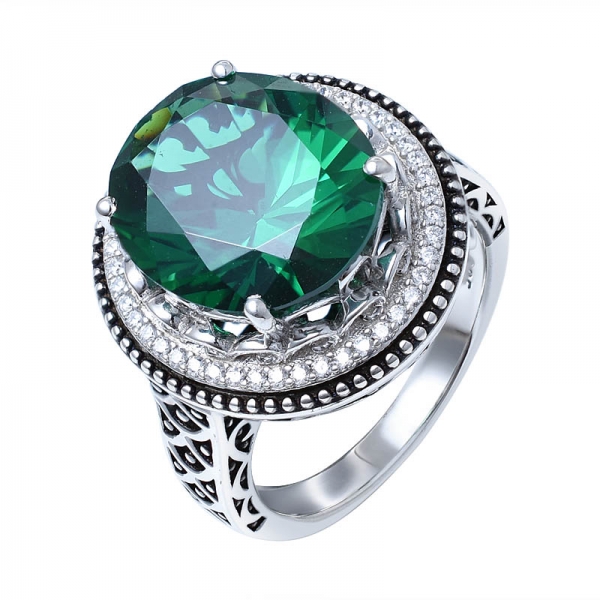شكل زهرة 925 فضة الأخضر الزمرد الخيال مجوهرات خاتم الفضة 