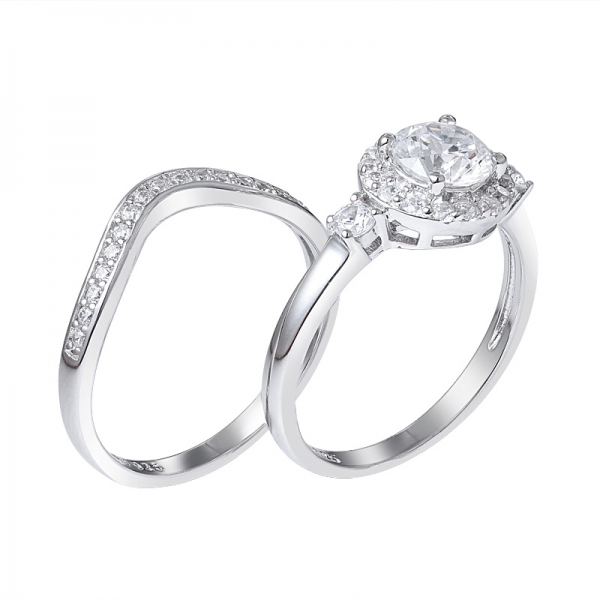الجملة 925 فضة جولة قطع الماس الزفاف تقسيم عرقوب هالة خاتم الزواج 