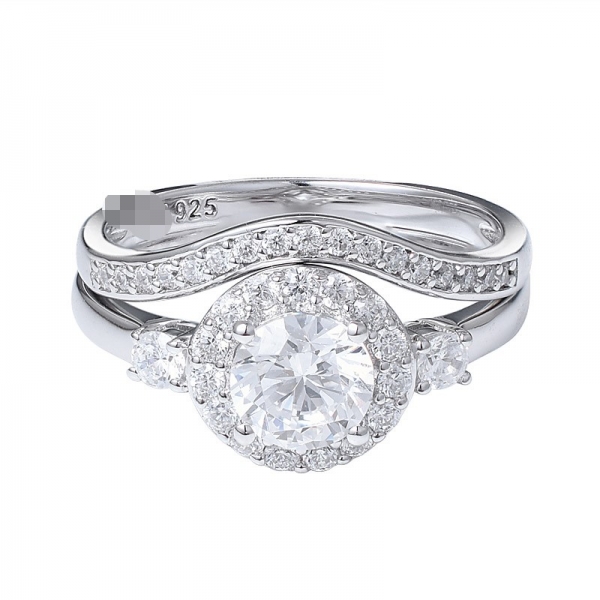 الجملة 925 فضة جولة قطع الماس الزفاف تقسيم عرقوب هالة خاتم الزواج 
