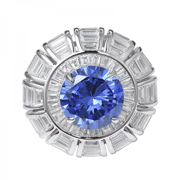 خلق الأزرق الملكي تنزانيت & الرغيف الفرنسي قطع الماس خاتم من الذهب الأبيض 18KT 