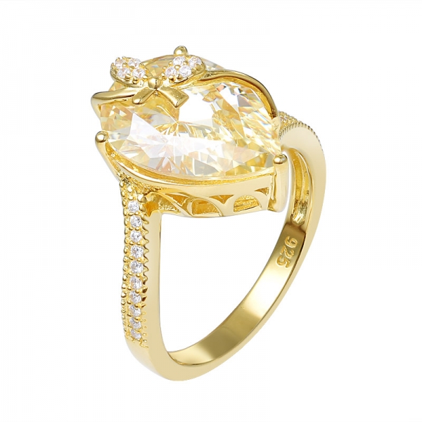 الفاخرة النساء 925 الفضة 5Ct الكمثرى قطع الماس الأصفر خاتم الزفاف مجموعة المجوهرات هدية 