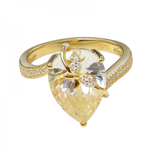 الفاخرة النساء 925 الفضة 5Ct الكمثرى قطع الماس الأصفر خاتم الزفاف مجموعة المجوهرات هدية 