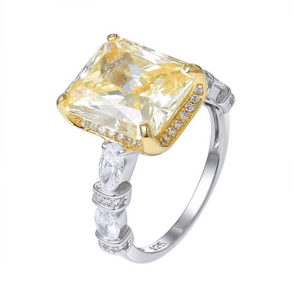 أميرة 8 قيراط قطع الماس الأصفر الروديوم المقلد على خاتم فضي 