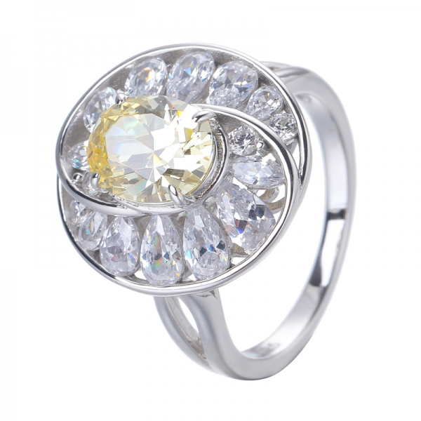 الماس الأصفر اللون مكعب زركونيا مركز الروديوم على خاتم الفضة الاسترليني 