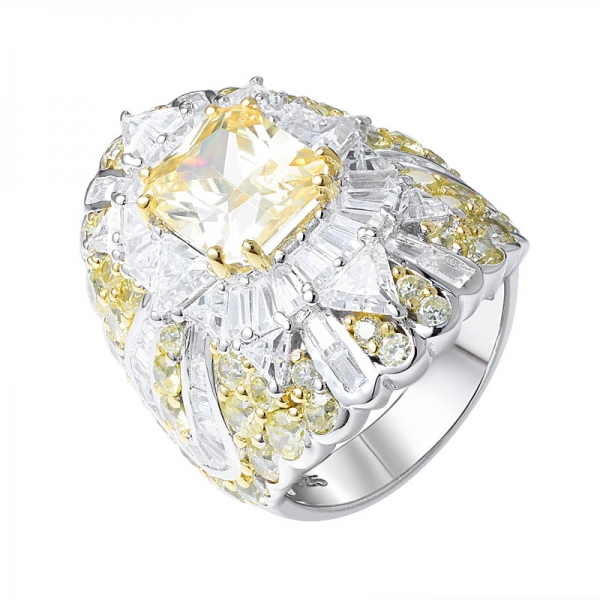 ابتكر مختبر الماس الأصفر والروديوم الأبيض زركونيا على خاتم الخطوبة 