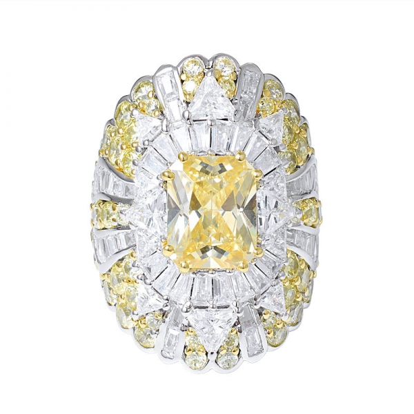 ابتكر مختبر الماس الأصفر والروديوم الأبيض زركونيا على خاتم الخطوبة 
