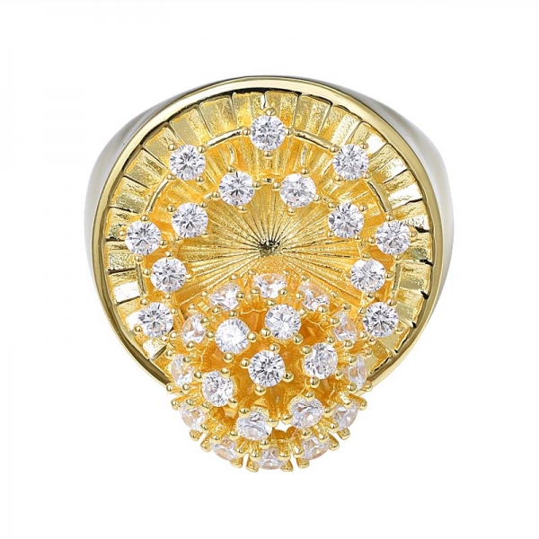  925 خاتم بتصميم برعم زهرة من الفضة الإسترليني مع الذهب الأصفر مطلي 