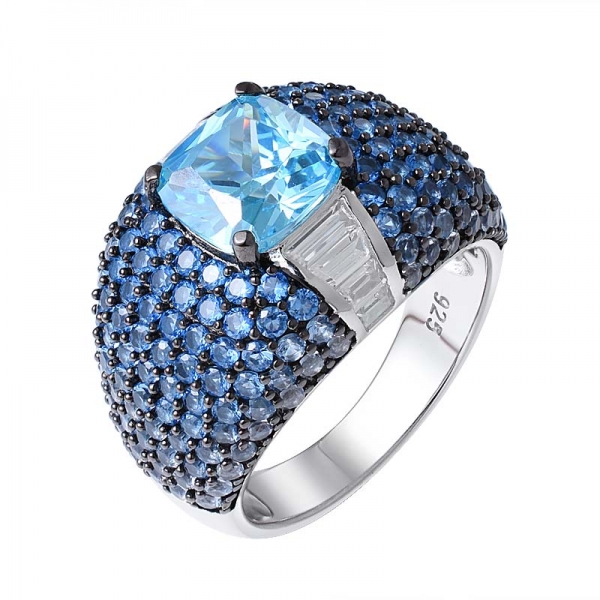 أباتيت النيون الأزرق أحجار كريمة مقطوعة الوسادة في  925 خاتم فضة استرليني تاجر جملة للنساء 