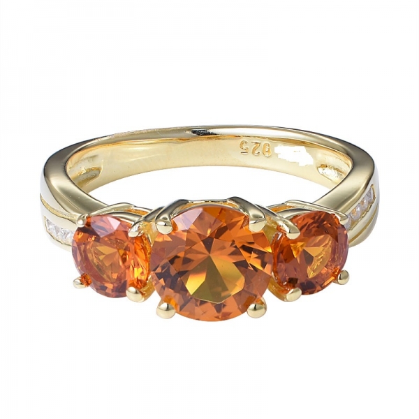 الزركون البرتقالي مكعب 3 - حجر الروديوم على خاتم فضة 1.25 مجموع الوزن بالقيراط 