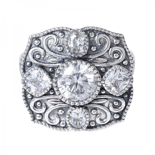 صنع الحرفيين خاتم كوكتيل من الفضة الاسترليني Marcasite الولايات المتحدة الأمريكية 