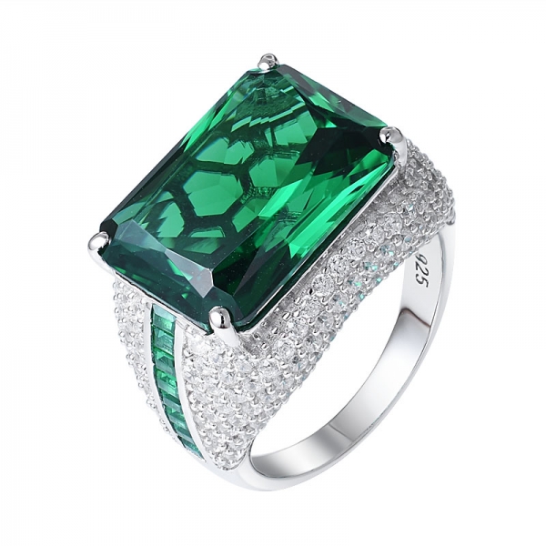 خلقت المجوهرات الفضية الاسترليني خاتم الزمرد الأخضر الأحجار الكريمة نانو سوليتير 