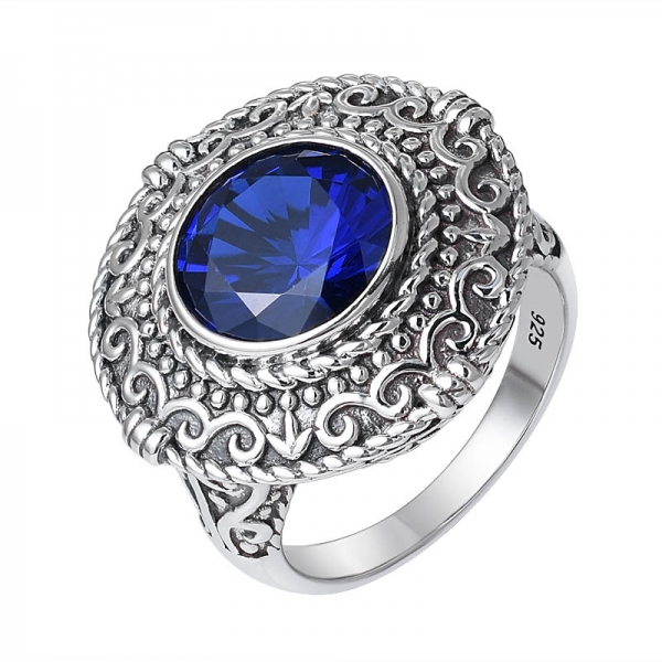 الياقوت الأزرق الاشتباك الأسود مطلي 925 الفضة والمجوهرات خاتم المورد 